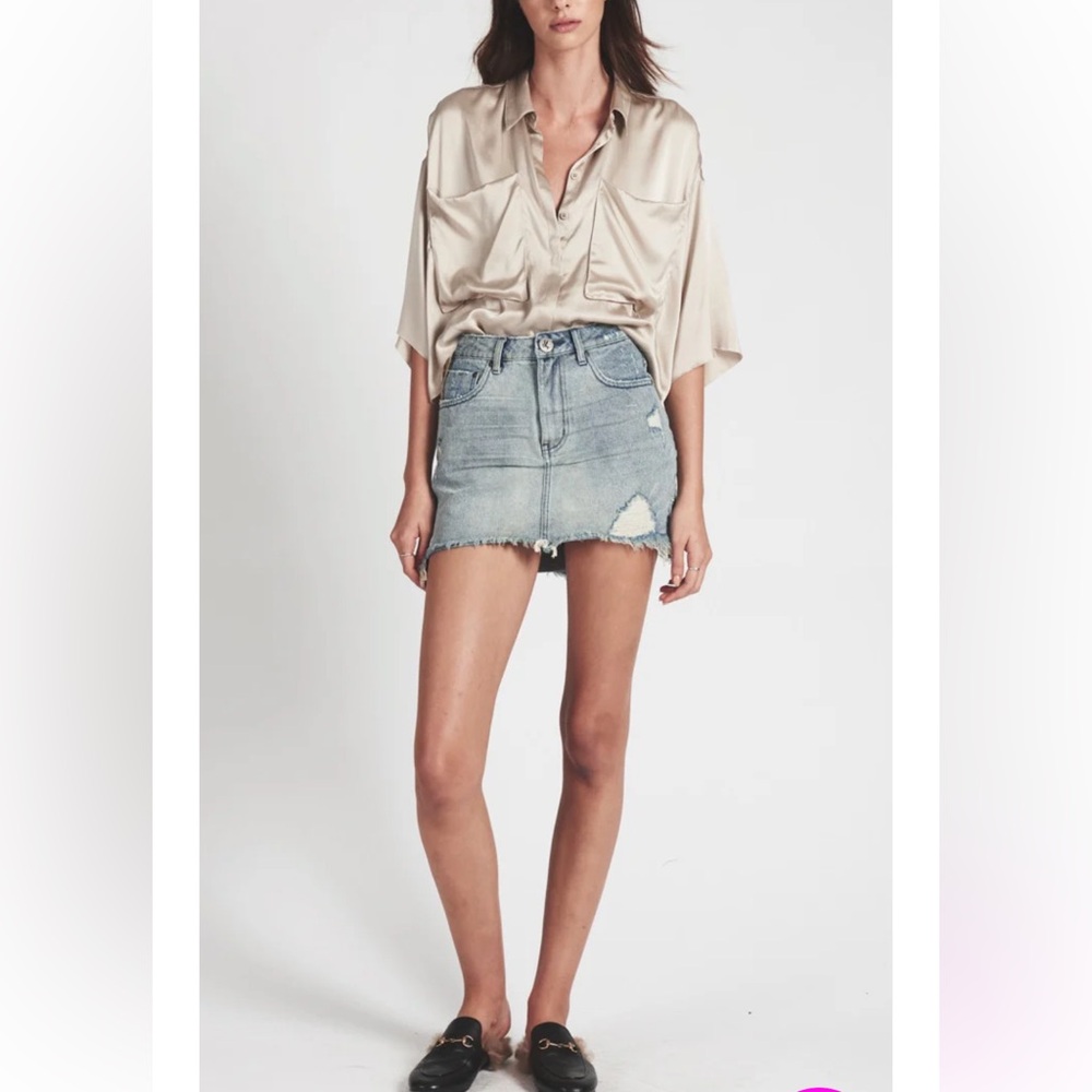 One Teaspoon High Waist Denim Mini Skirt Blue Storm
